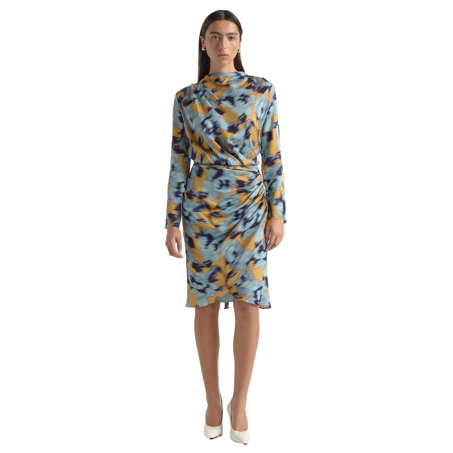 Cue Blurred Floral Drape Mini Dress